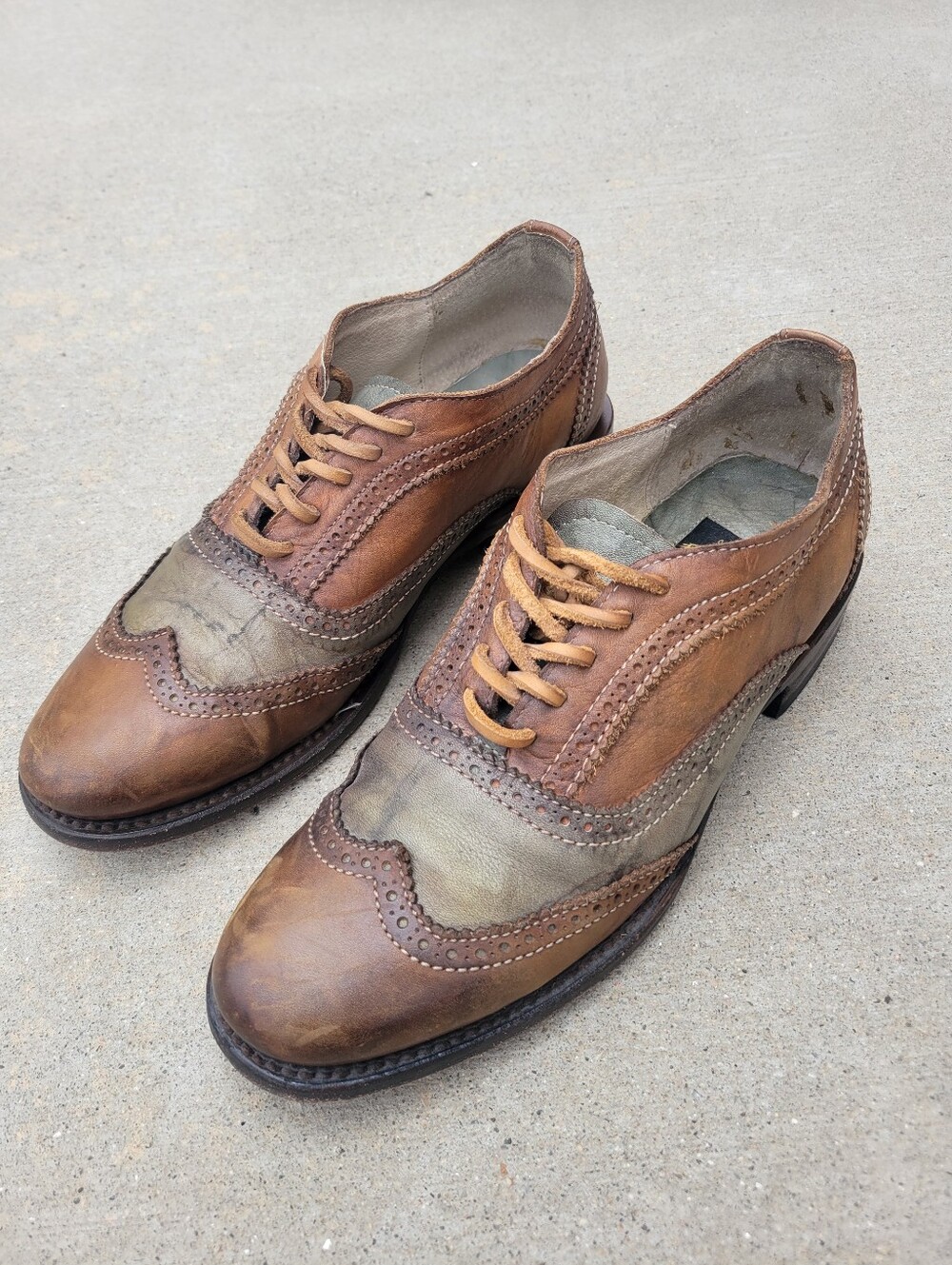 Freebird King Brown & Green Leather Oxford Wingtip Lace Up Shoes Mens 9